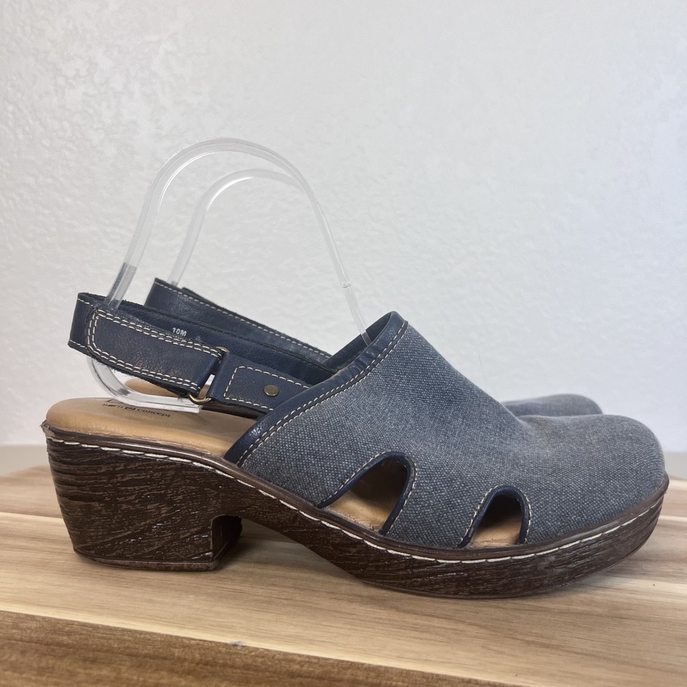 Y2K Boc Denim Slingback Clogs Womens 10 M Hook Loop Boho Block Heel Coastal